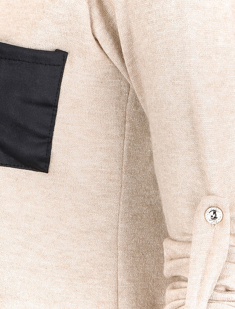 Pull à col tunisien et manches rabattables - Beige - Image 3