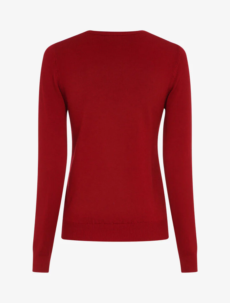 Pull à col V en dentelle - Rouge - Image 2
