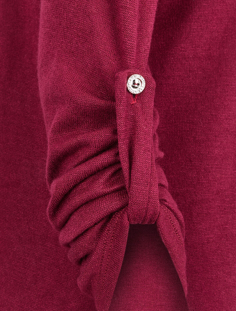 Pull à col zippé et à épaules dentelle - Bordeaux - Image 4