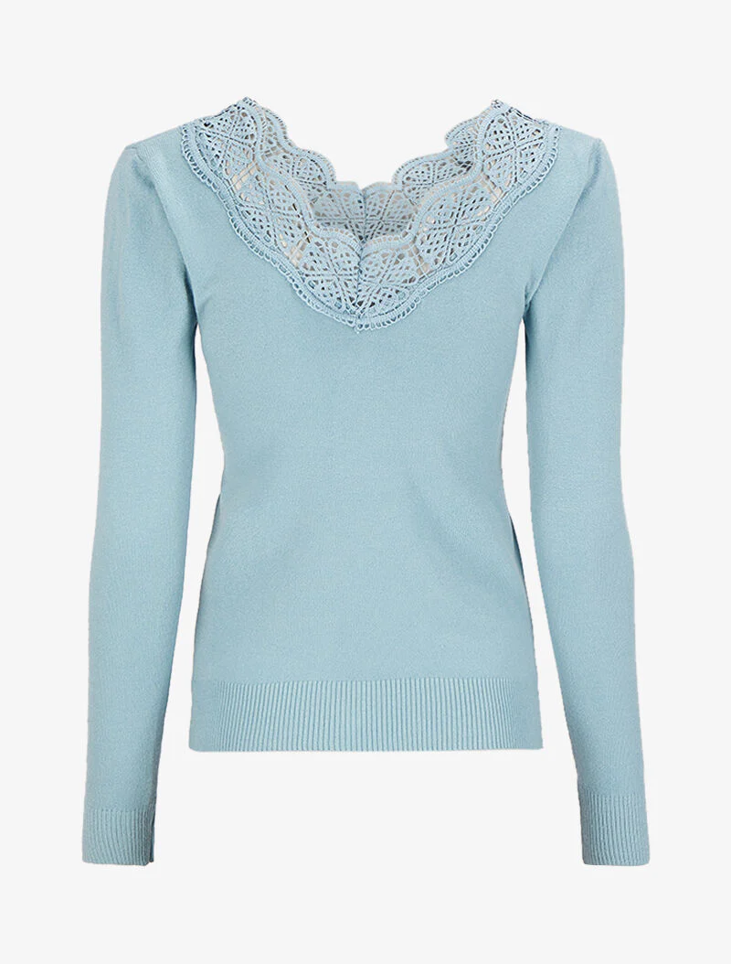 Pull à décolleté profond en U - Bleu ciel - Image 2