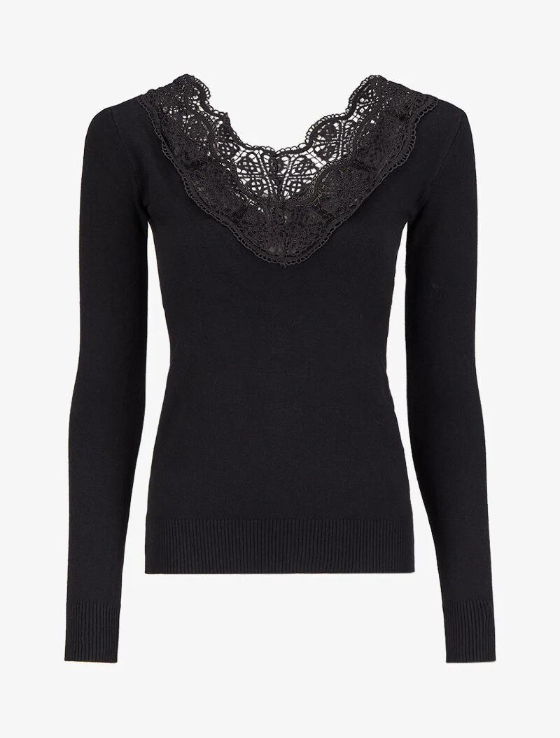 Pull à décolleté profond en U - Noir