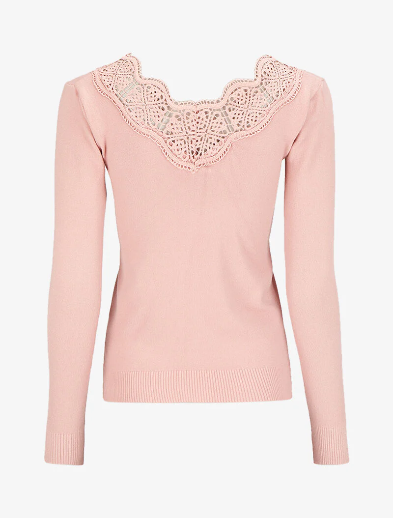 Pull à décolleté profond en U - Rose poudré - Image 2