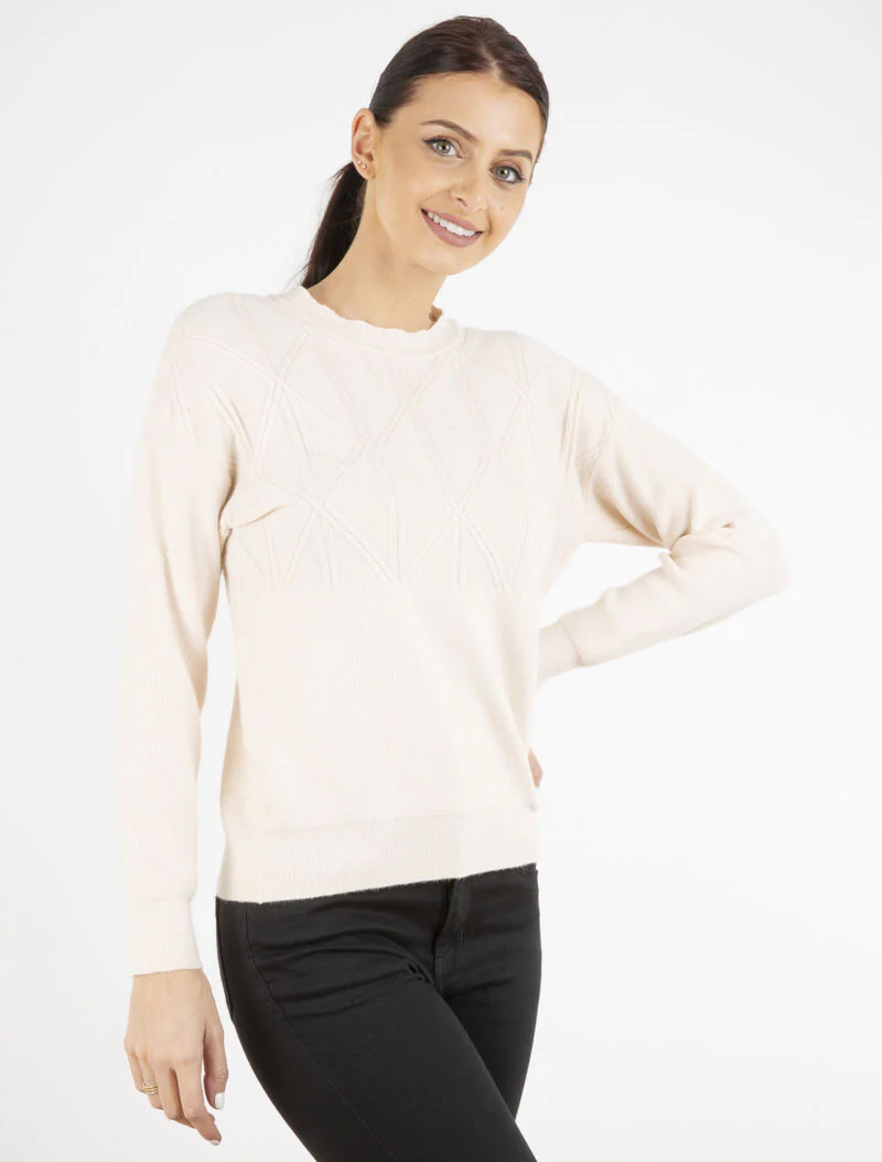 Pull à détails géométriques texturés - beige