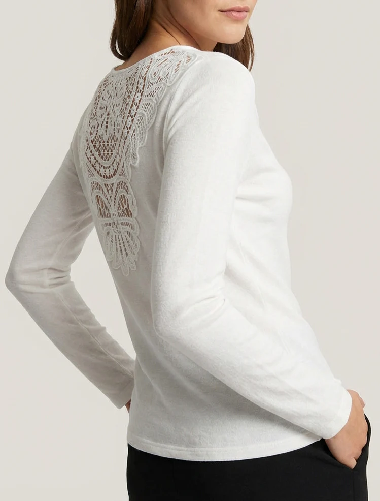Pull à dos brodé et col bénitier - Blanc - Image 4
