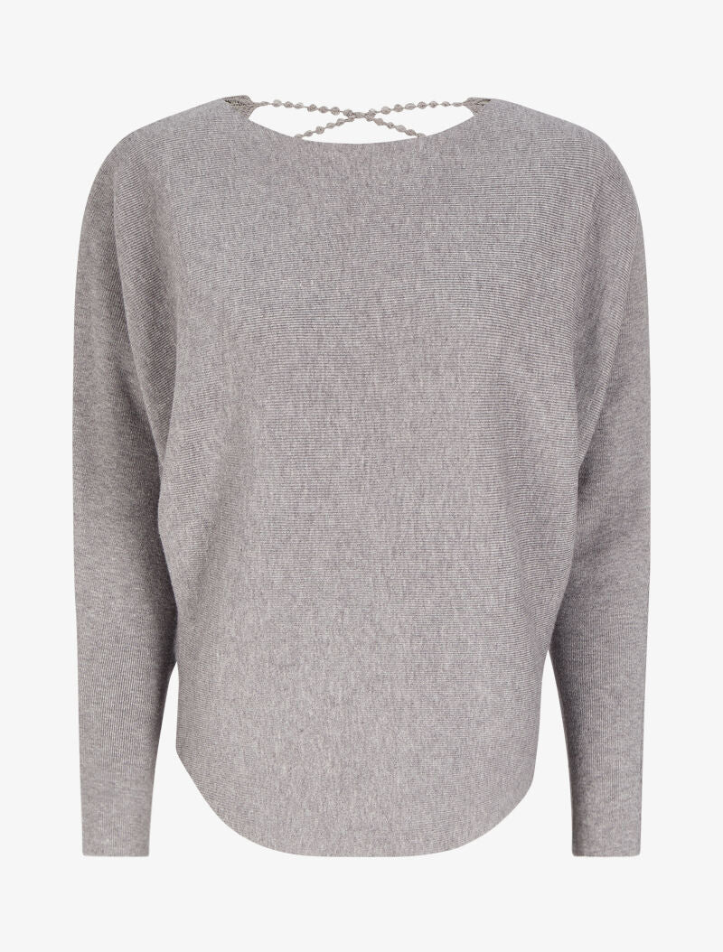 Pull à dos en crochet ajouré et manches dolman - Gris chiné