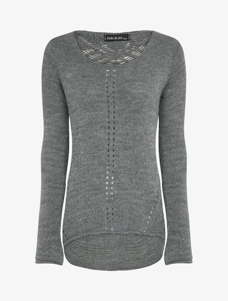 Pull à dos long ajouré et stylisé - Gris