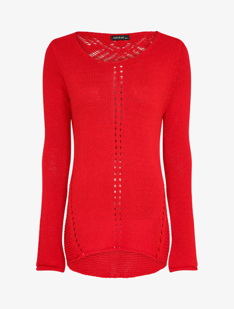 Pull à dos long ajouré et stylisé - Rouge