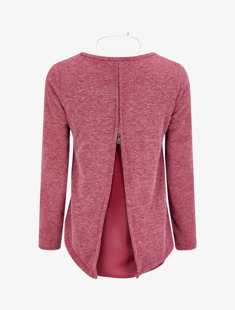Pull à dos ouvert à détail zip et voile - Bordeaux - Image 2