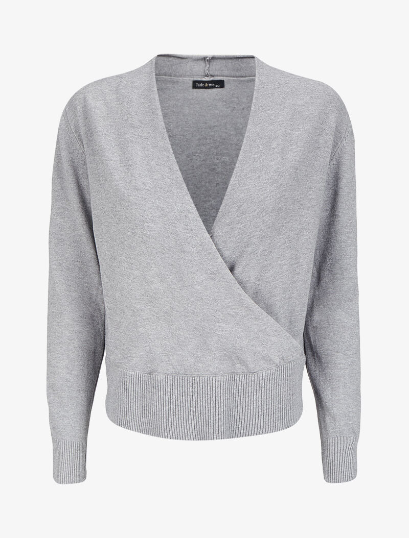 Pull à encolure cache-coeur - Gris chiné