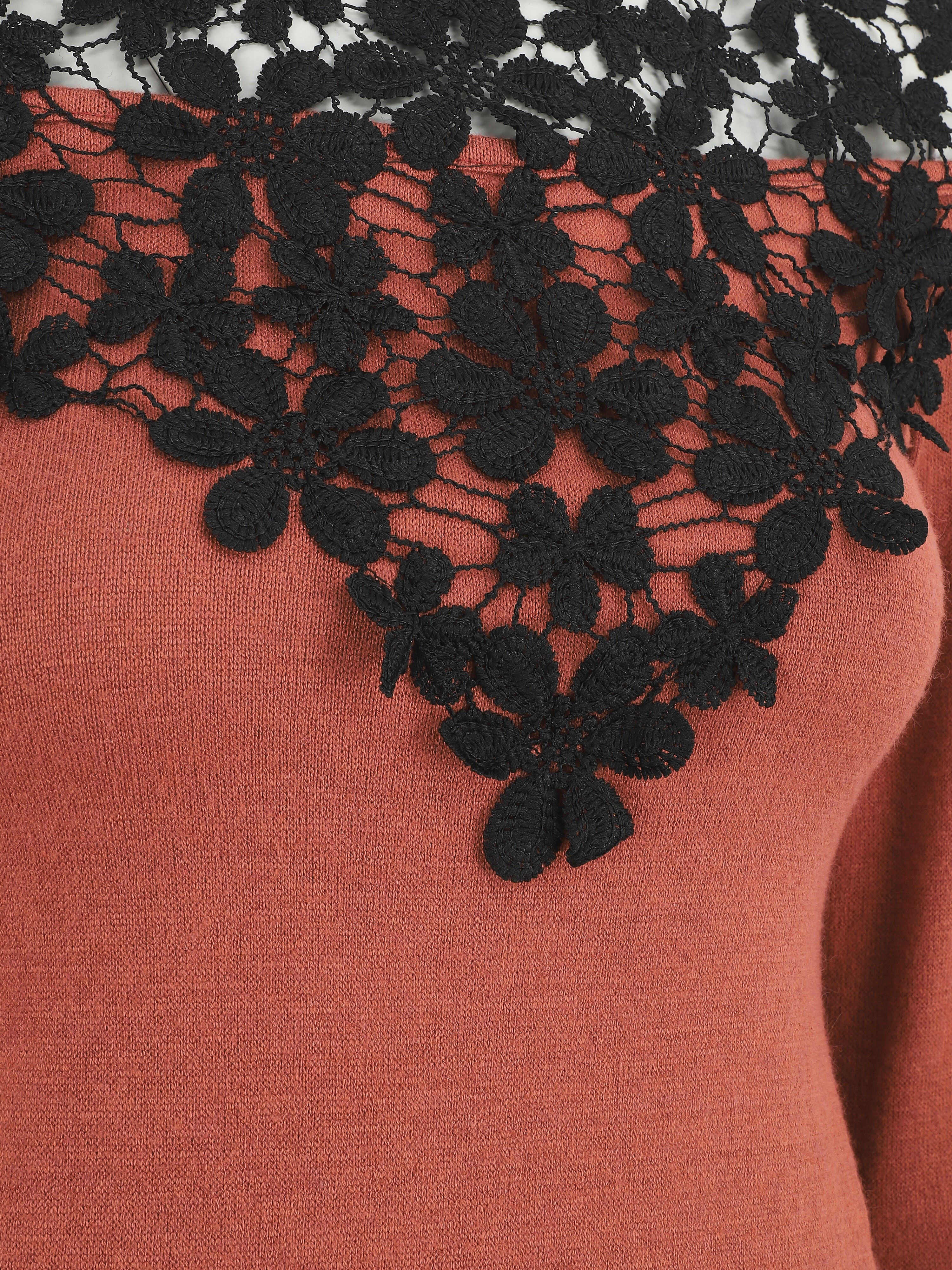 Pull à épaules ajourées en crochet - Terre de sienne - Image 3