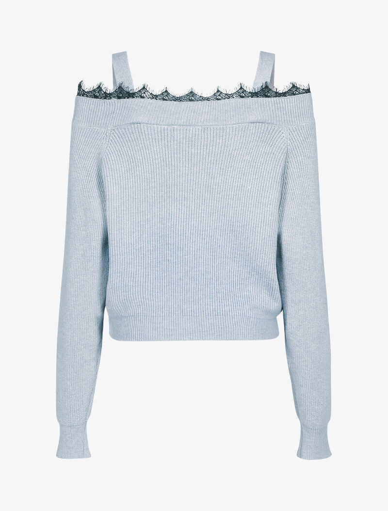 Pull à épaules dénudées - gris clair - Image 2