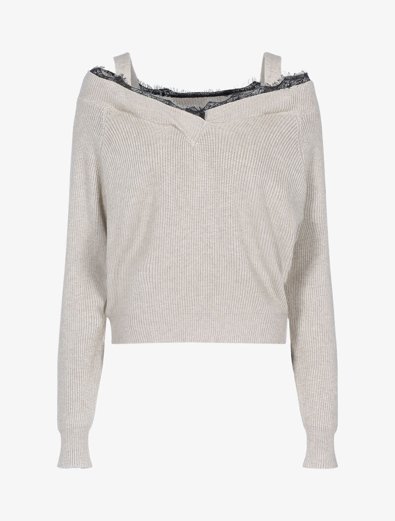 Pull à épaules dénudées - beige