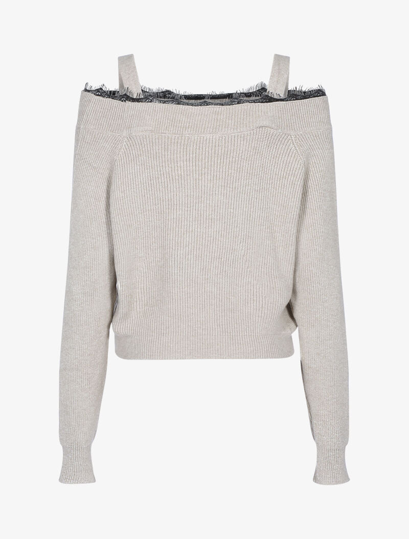 Pull à épaules dénudées - beige - Image 2