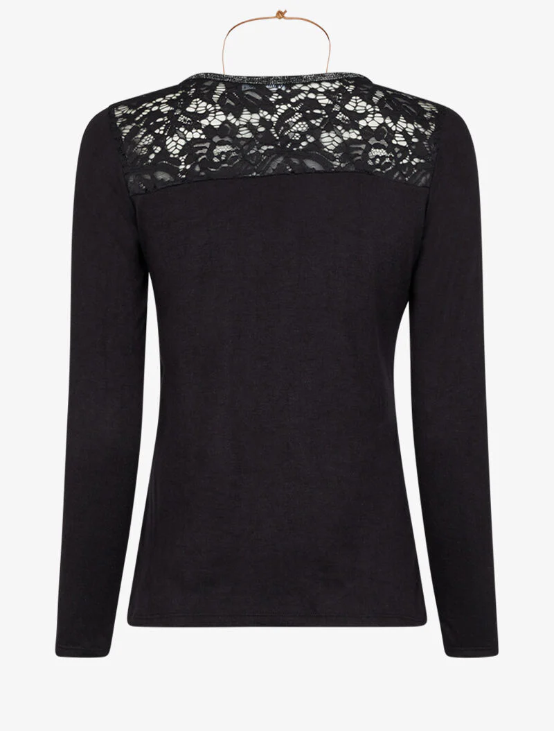 Pull à épaules en dentelle - Noir - Image 3