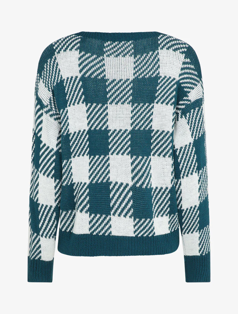 Pull à imprimé damier stylisé - Bleu canard - Image 2
