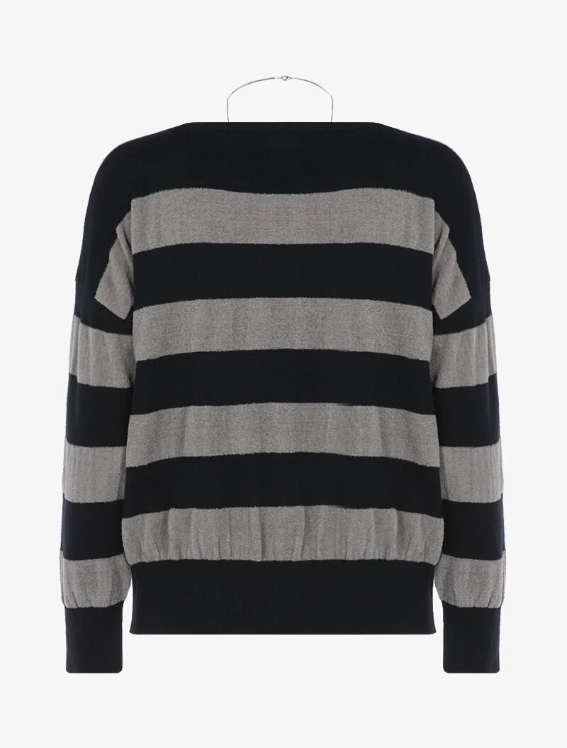 Pull à larges rayures en pilou - gris/noir - Image 2