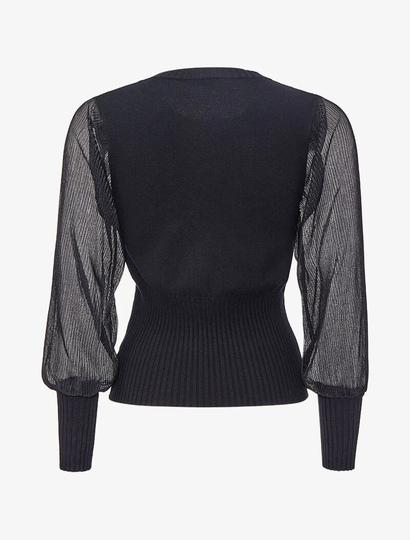 Pull à manches accordéon transparentes - Noir - Image 2