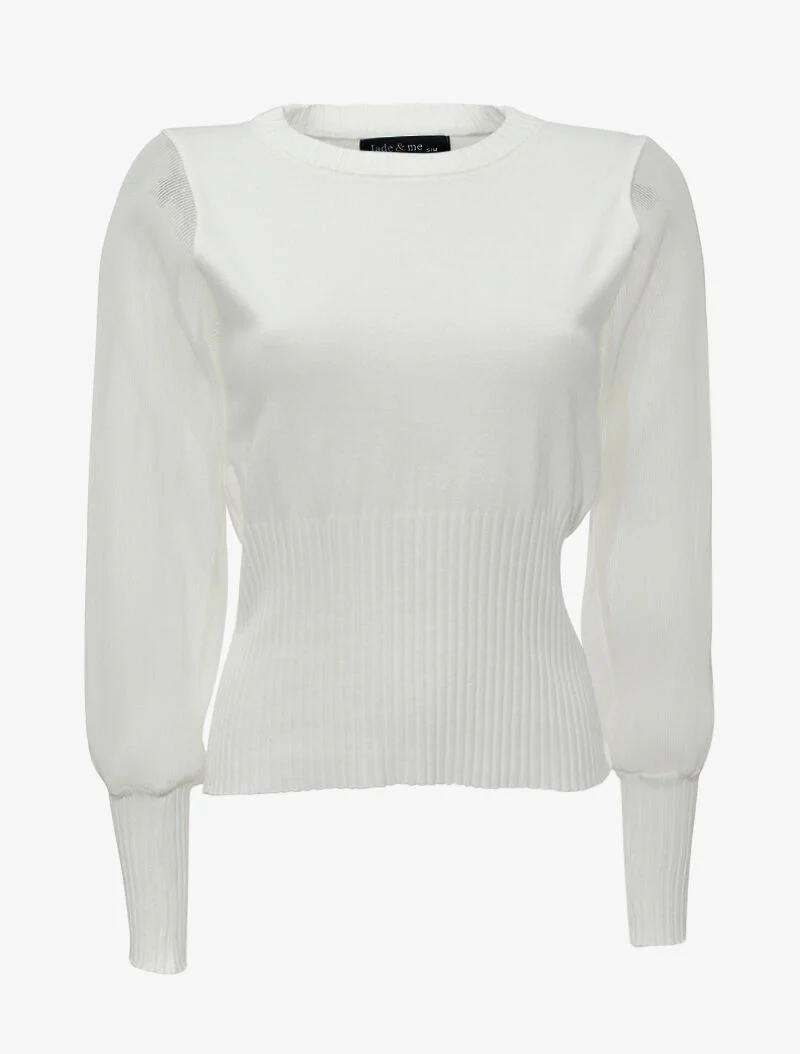 Pull à manches accordéon transparentes - Blanc