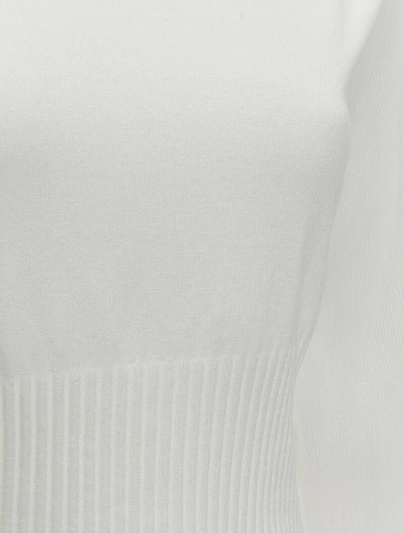 Pull à manches accordéon transparentes - Blanc - Image 3