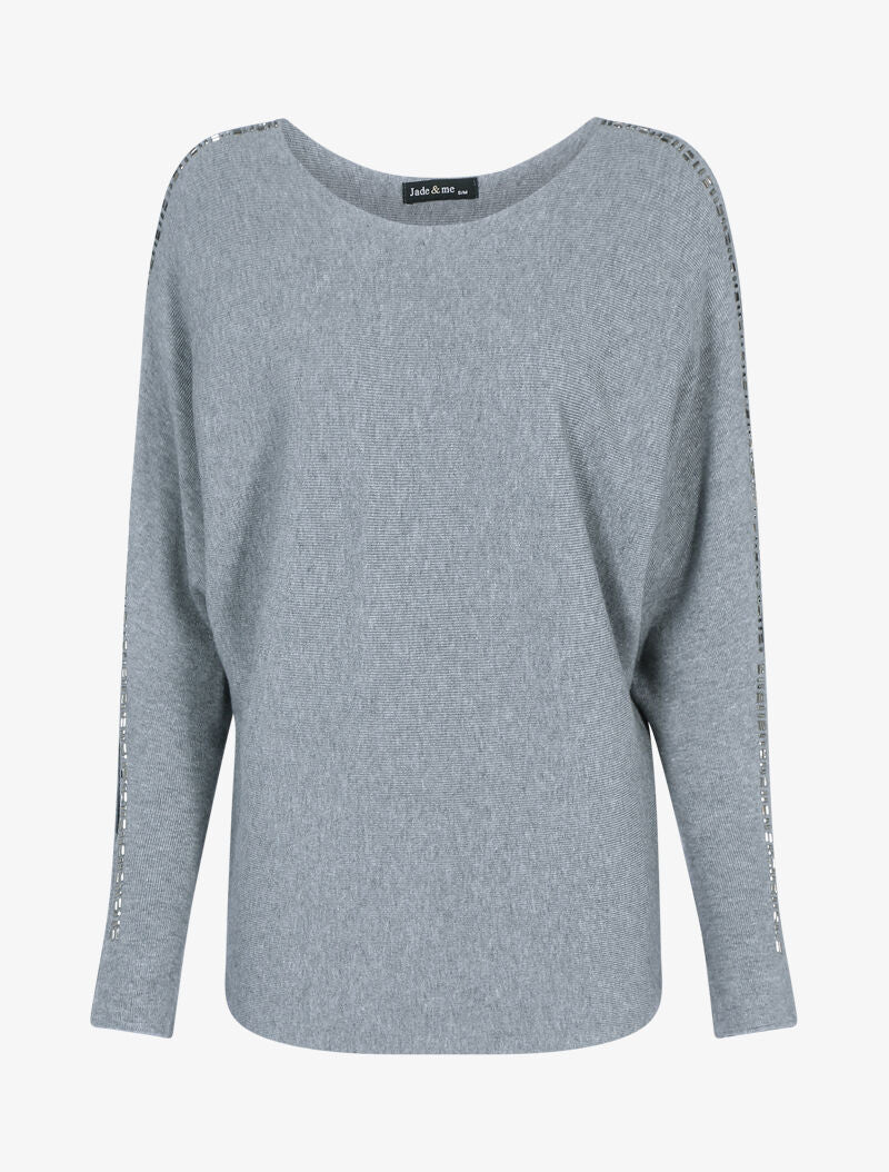 Pull à manches ajourées - gris clair