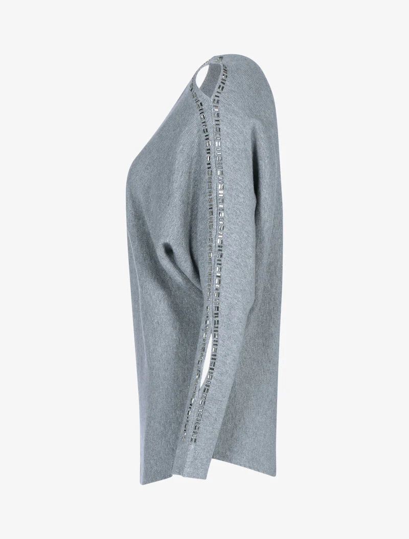 Pull à manches ajourées - gris clair - Image 3