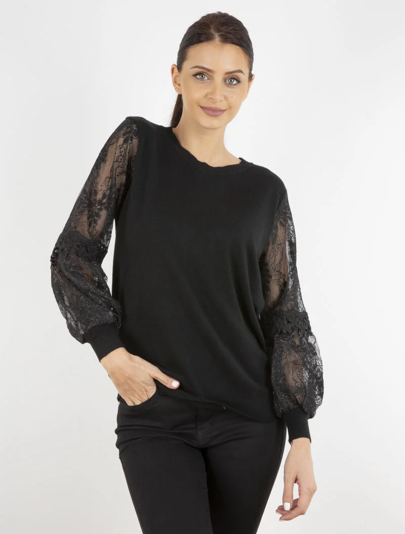 Pull à manches bouffantes stylisées - noir