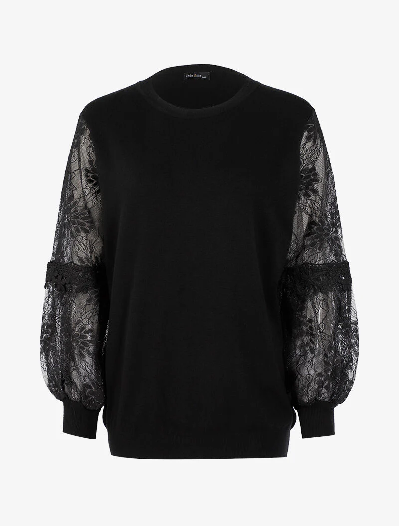 Pull à manches bouffantes stylisées - noir - Image 2