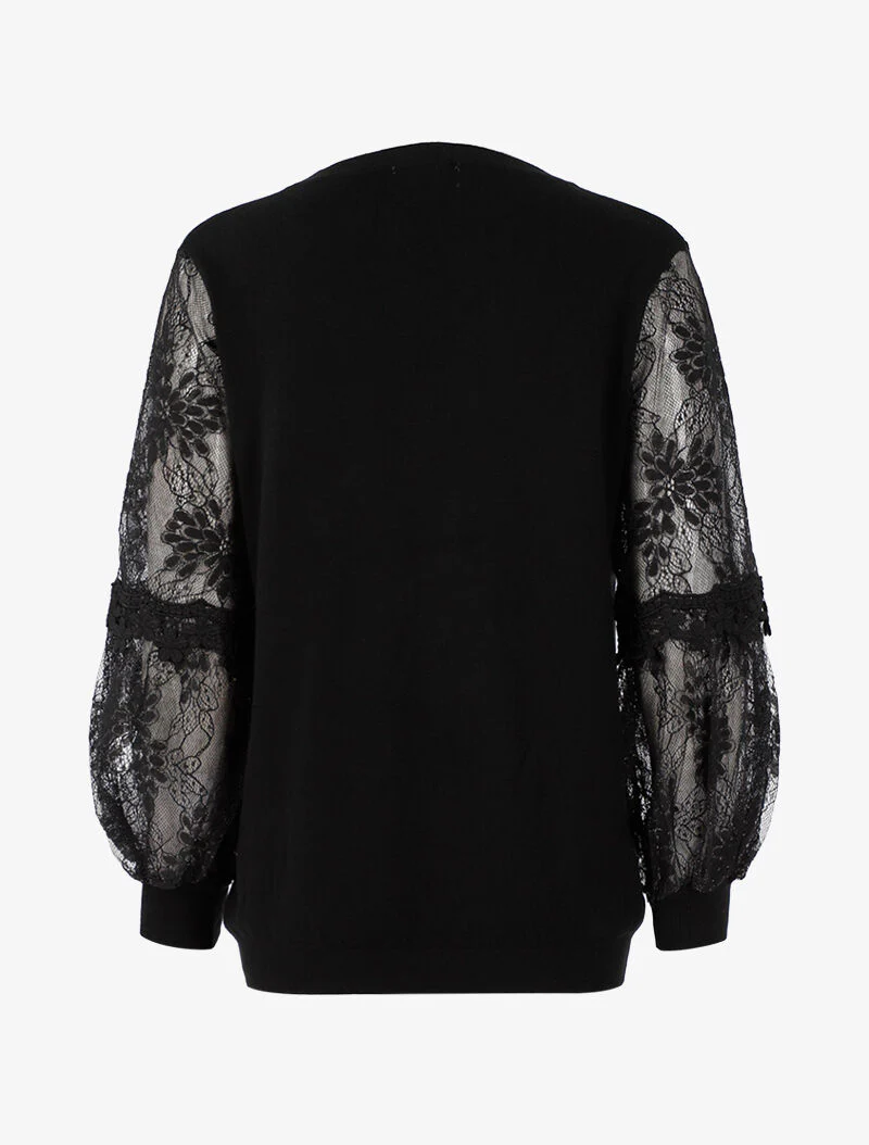 Pull à manches bouffantes stylisées - noir - Image 3