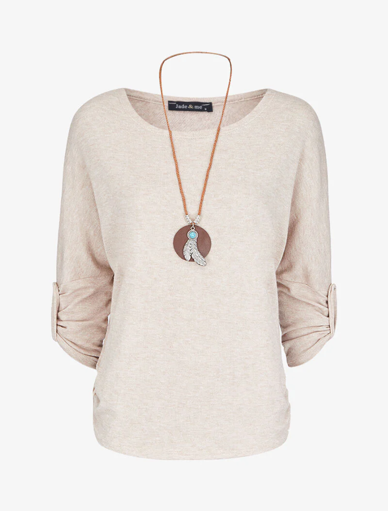 Pull à manches chauve-souris rabattables - Beige