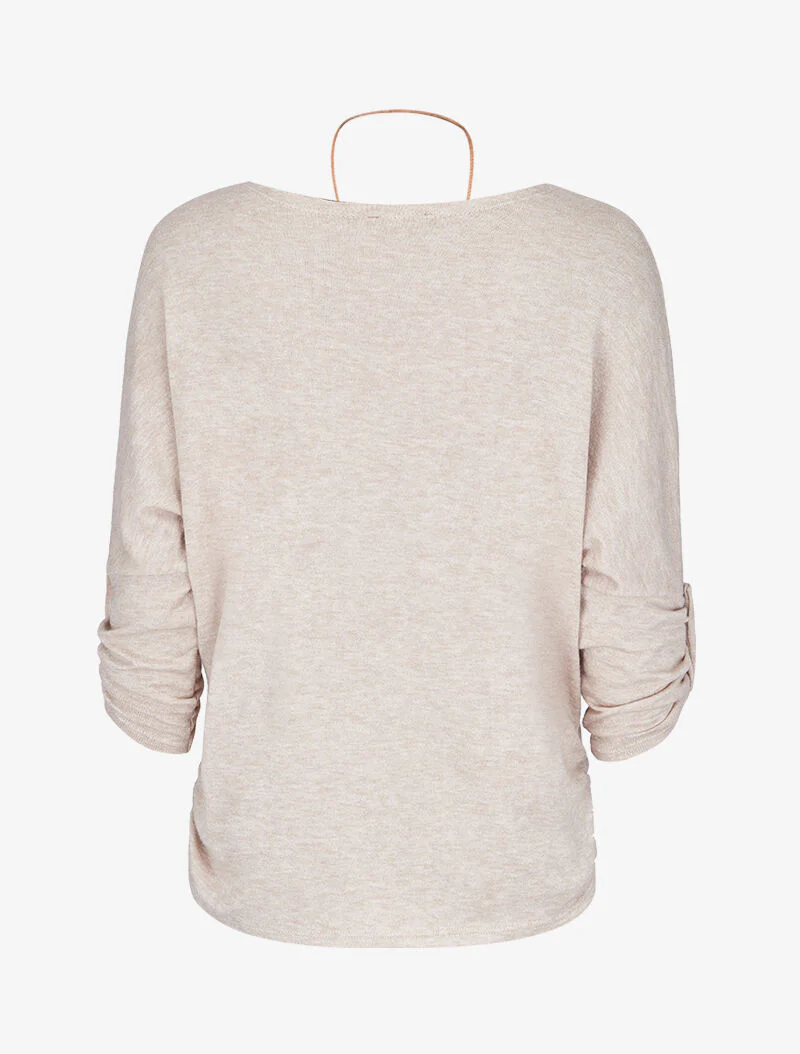 Pull à manches chauve-souris rabattables - Beige - Image 2