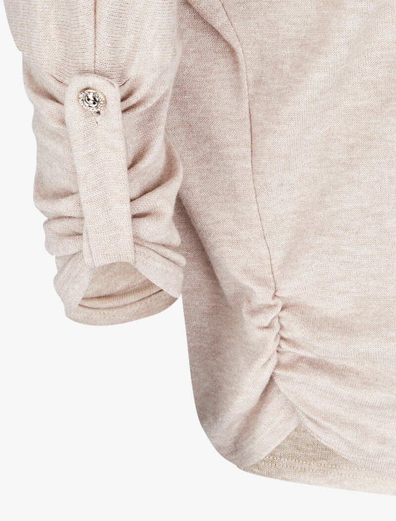 Pull à manches chauve-souris rabattables - Beige - Image 3