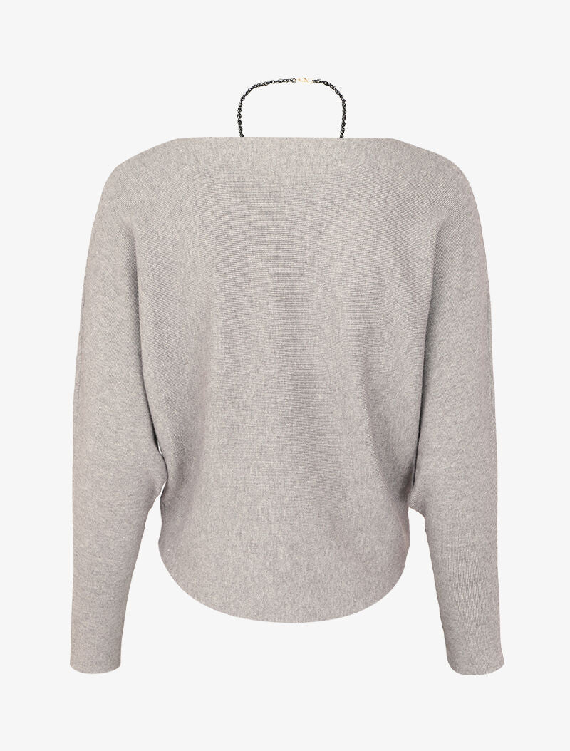 Pull à manches dolman et bords arrondis - Gris chiné - Image 2