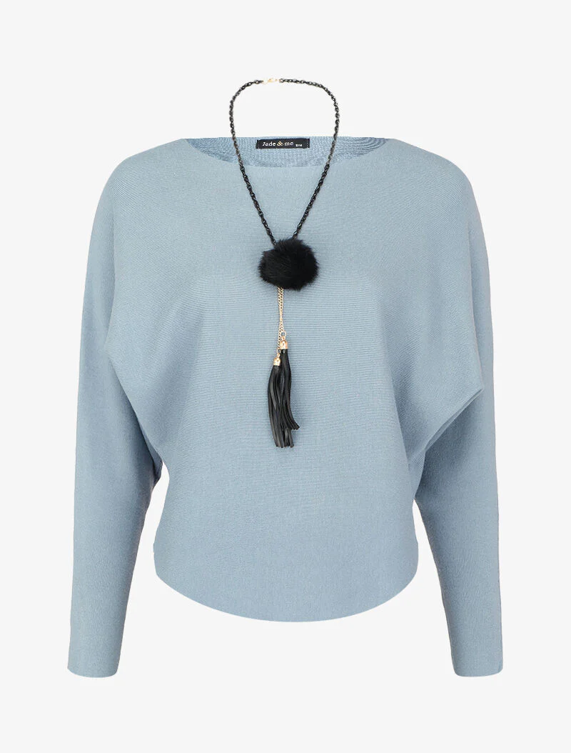 Pull à manches dolman et bords arrondis - Bleu