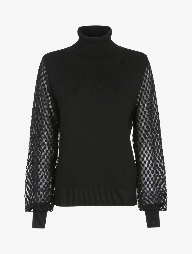 Pull à manches en dentelle imprimé - noir - Image 2