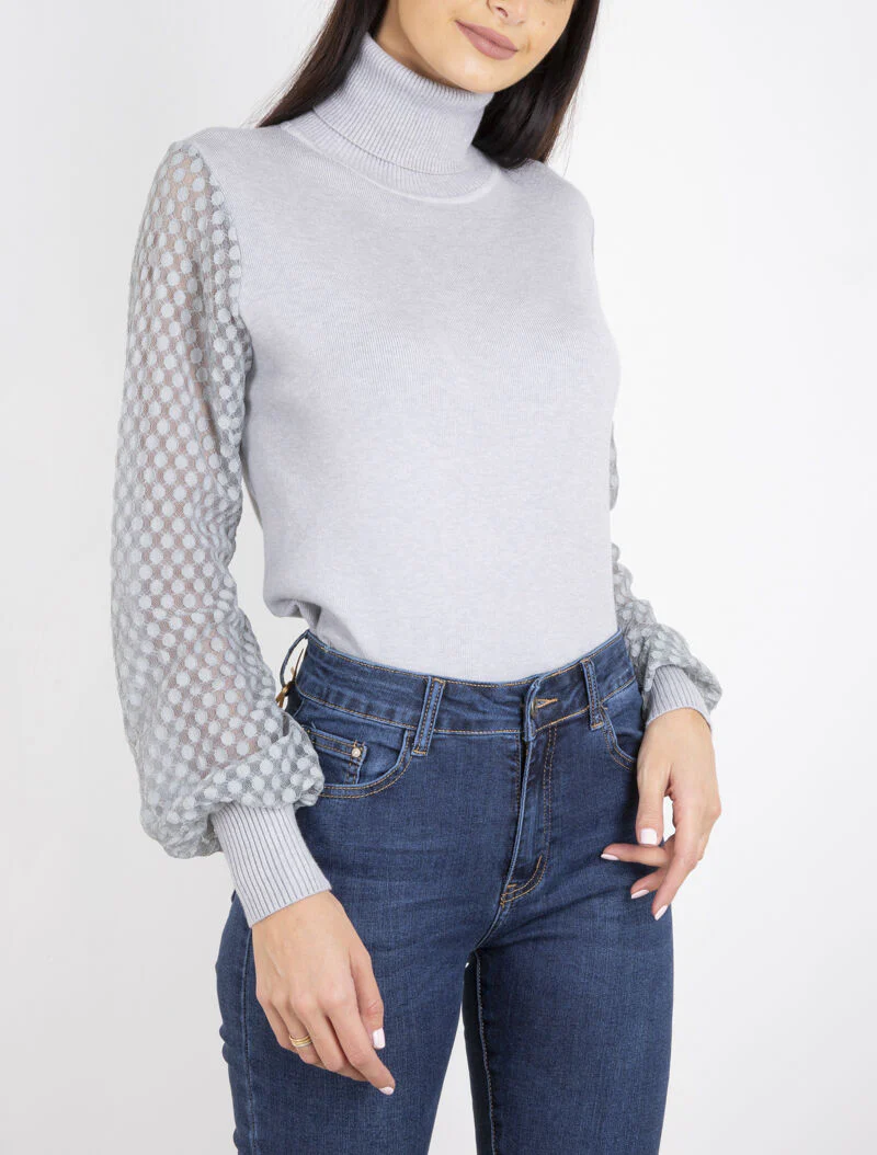 Pull à manches en dentelle imprimé - gris
