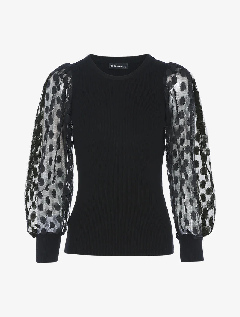 Pull à manches en tulle - noir