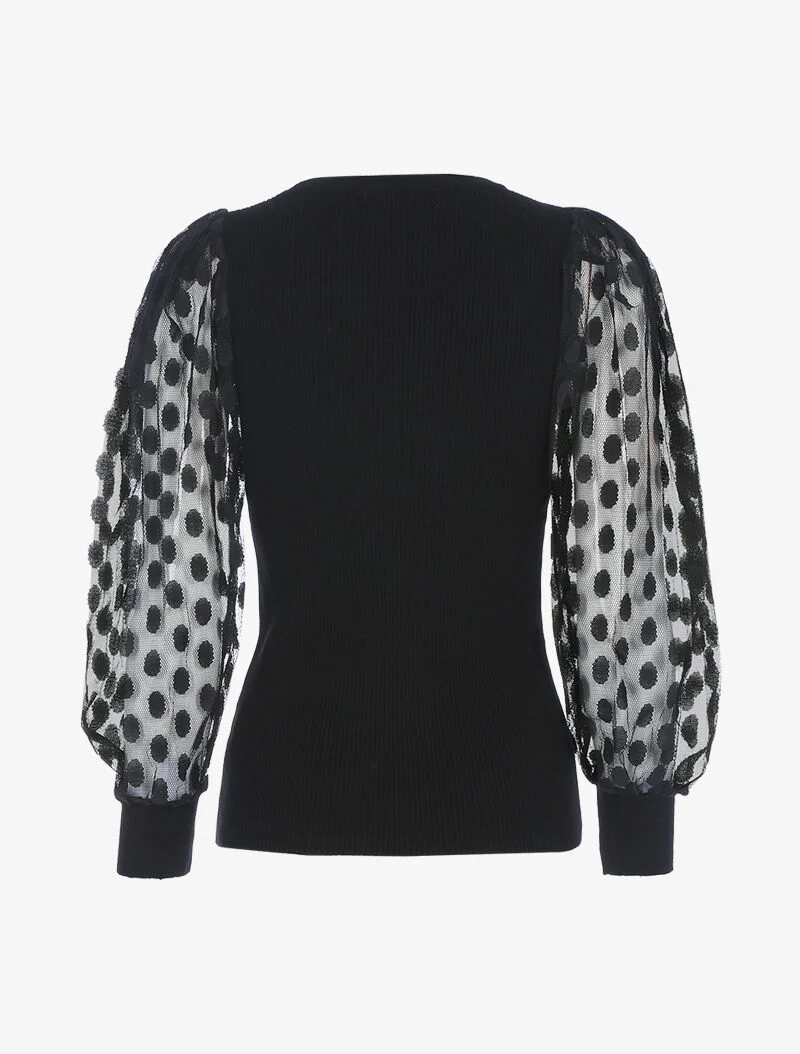 Pull à manches en tulle - noir - Image 2