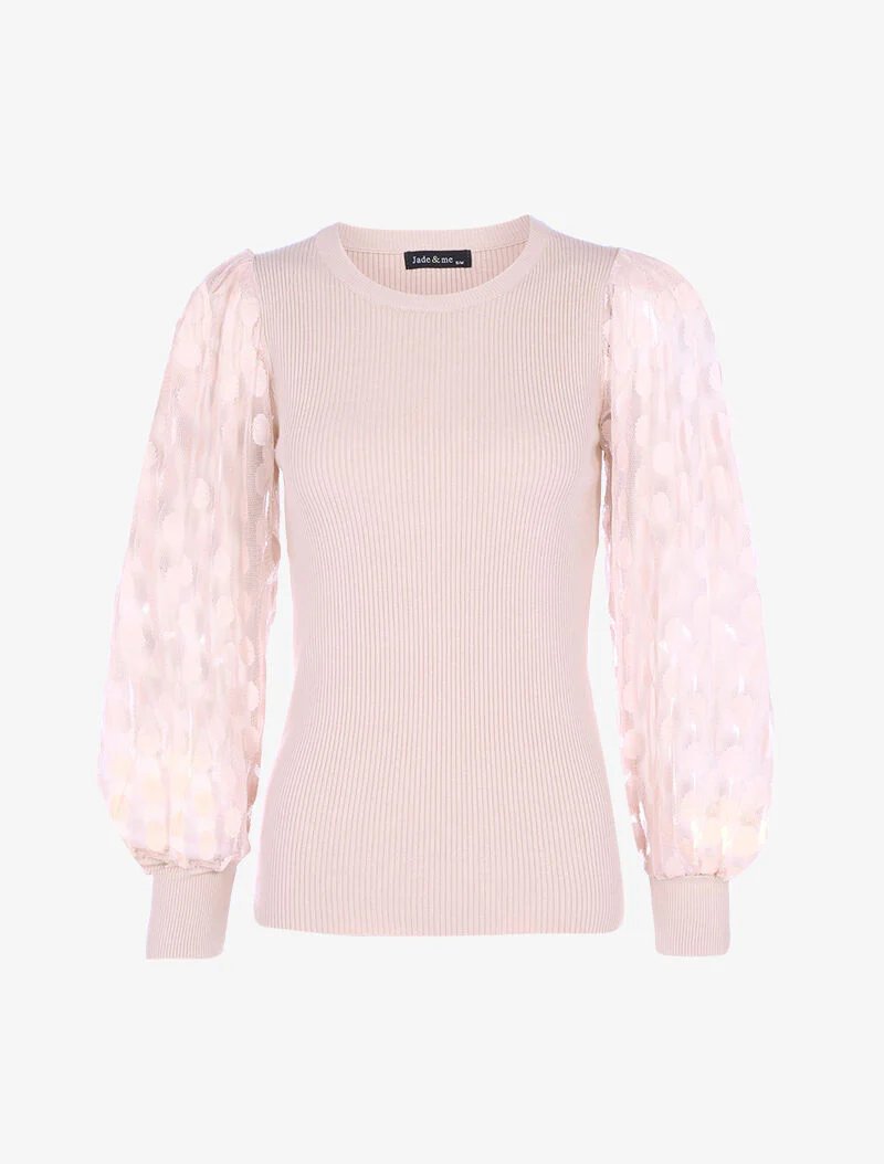 Pull à manches en tulle - rose poudré - rose orange - Image 2