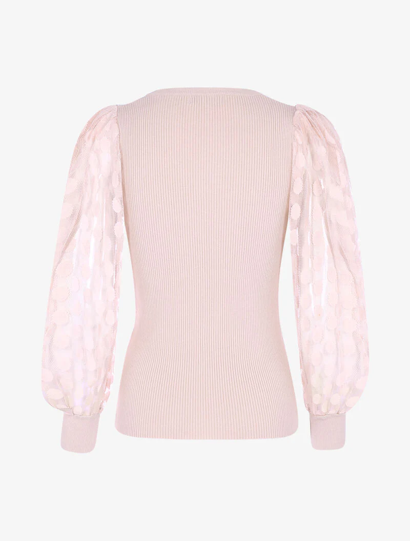 Pull à manches en tulle - rose poudré - rose orange - Image 3