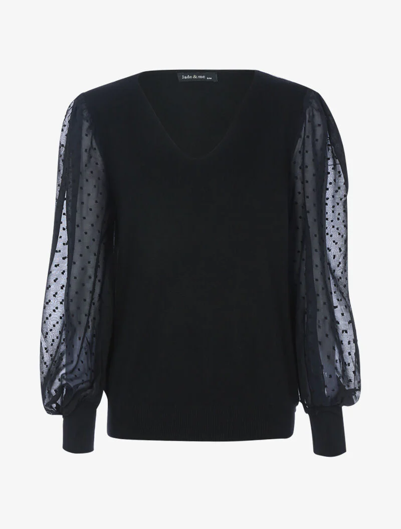Pull à manches en voile et détails en relief - noir