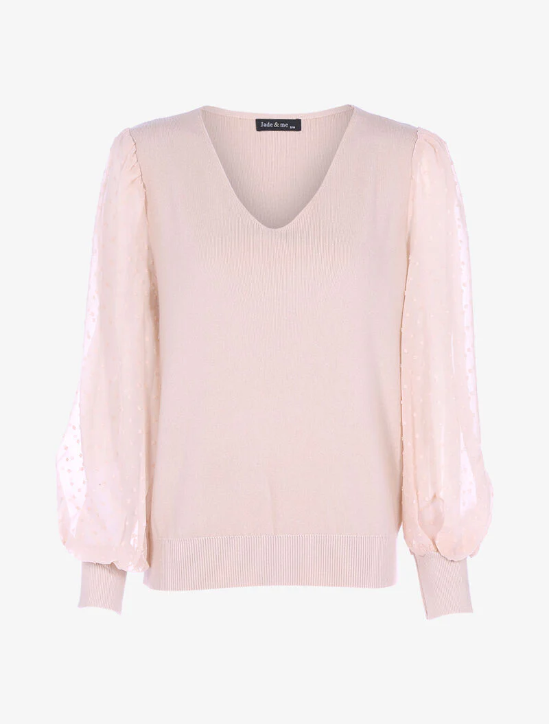 Pull à manches en voile et détails en relief - rose orange