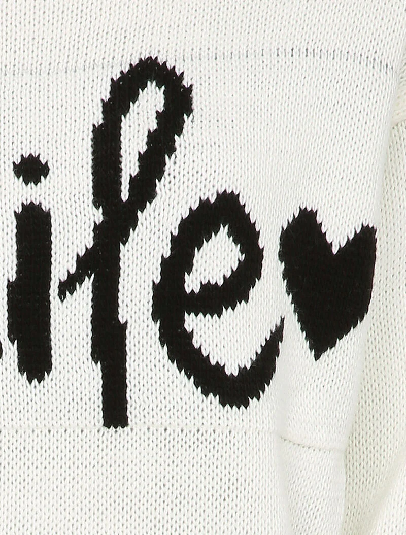Pull à message et motif coeur - Blanc - Image 3