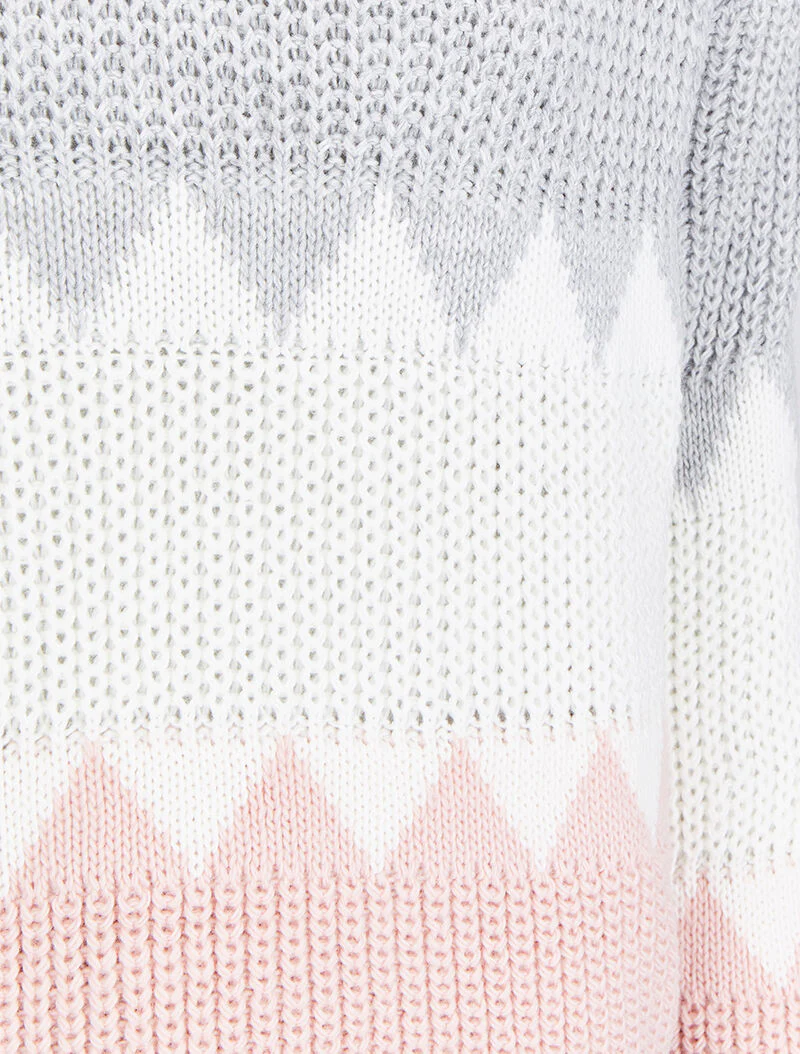 Pull à motifs géométriques et dos en V ajouré - Gris clair - Image 3