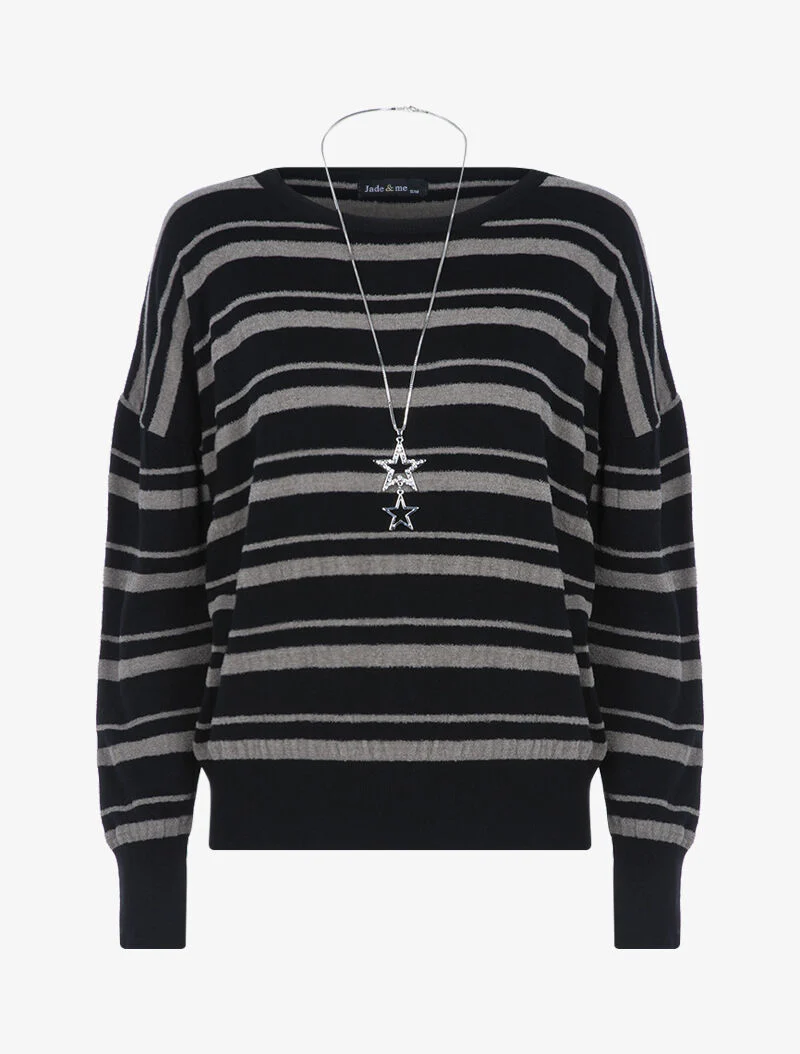 Pull à rayures en pilou - gris/noir - Image 2