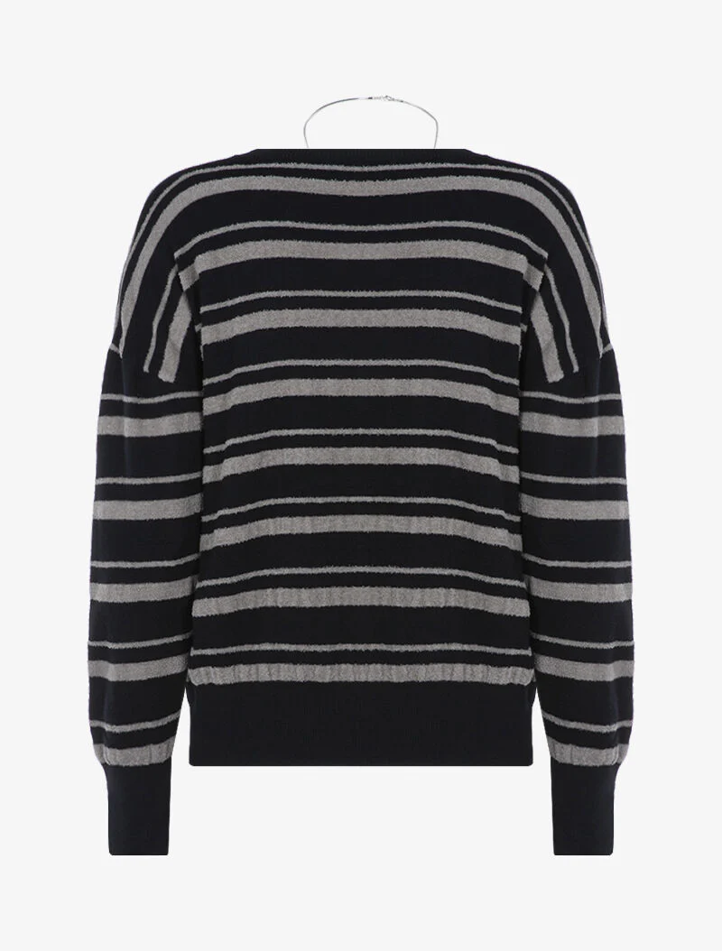 Pull à rayures en pilou - gris/noir - Image 3