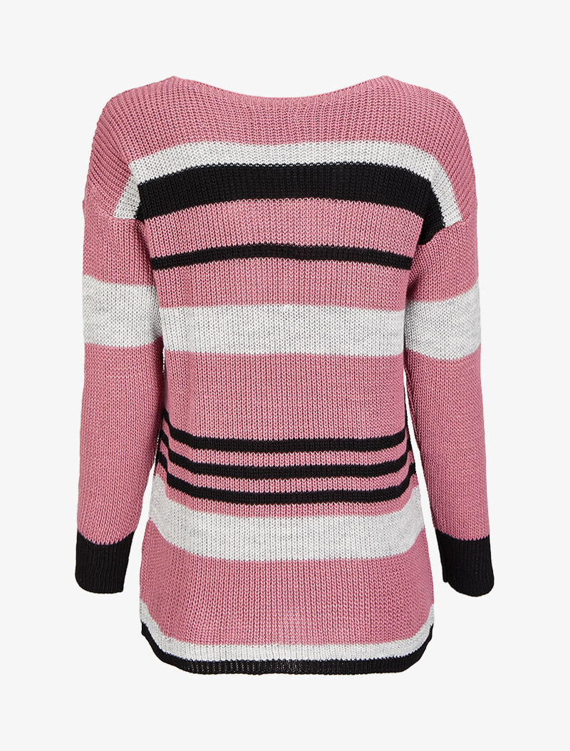Pull à rayures et col bateau - Vieux rose - Image 2