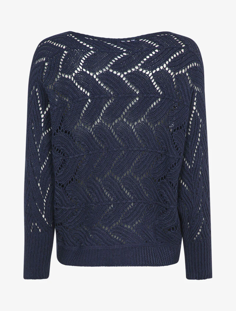 Pull ajouré à col bateau et manches dolman - Marine - Image 2