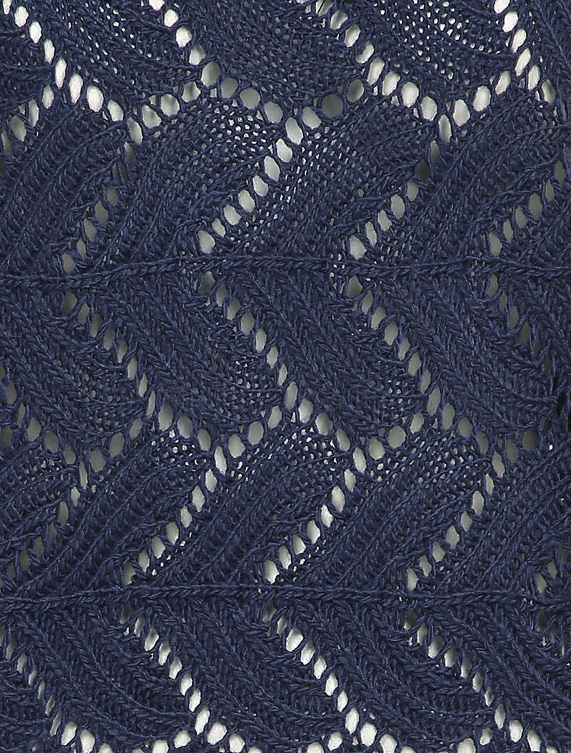 Pull ajouré à col bateau et manches dolman - Marine - Image 3