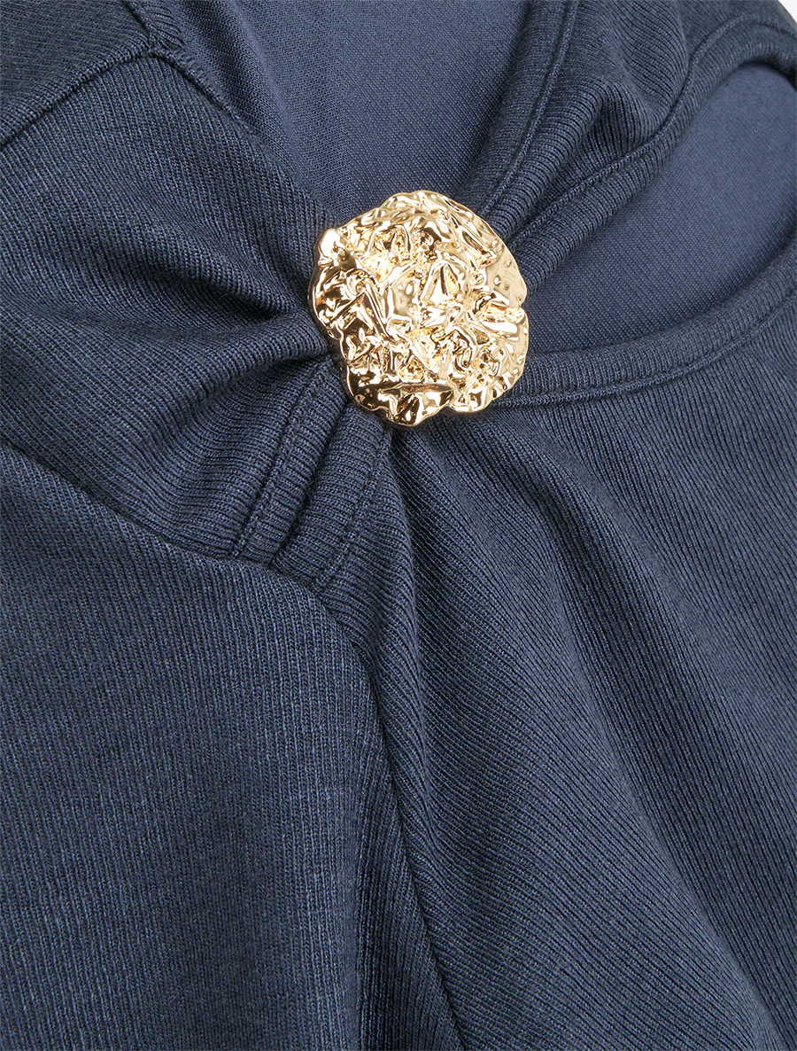 Pull ajouré à empiècement bijou - Marine - Image 3
