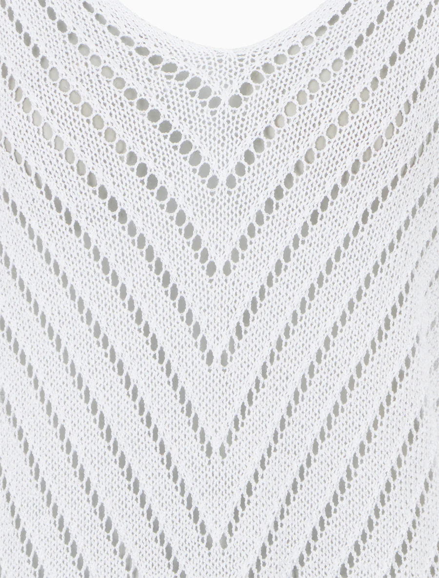 Pull ajouré à manches chauve-souris - Blanc - Image 3